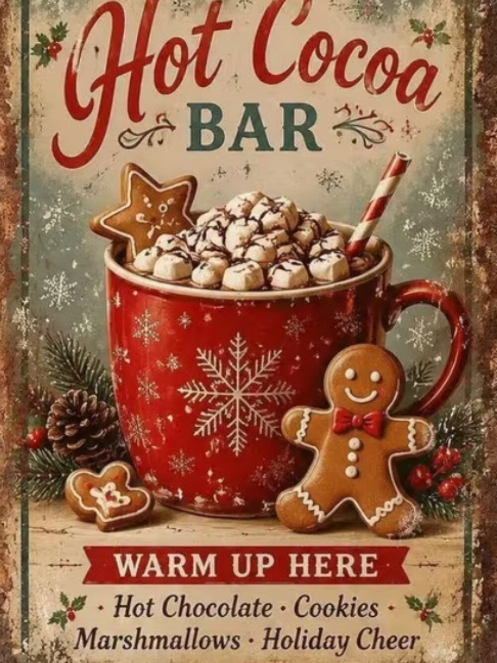 Hot Cocoa Bar Red Holiday Mug Wall Art 8x10 Print
